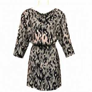 𝅺anthropologie Reiss Lotta Leopard satin drape mini dress Size 6